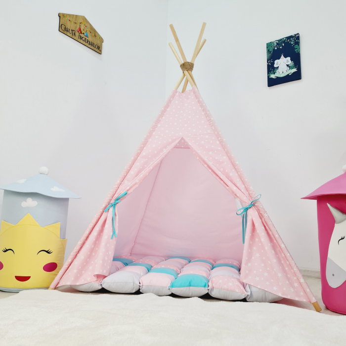 Cort teepee de joaca Milky stars Pink&White [5]