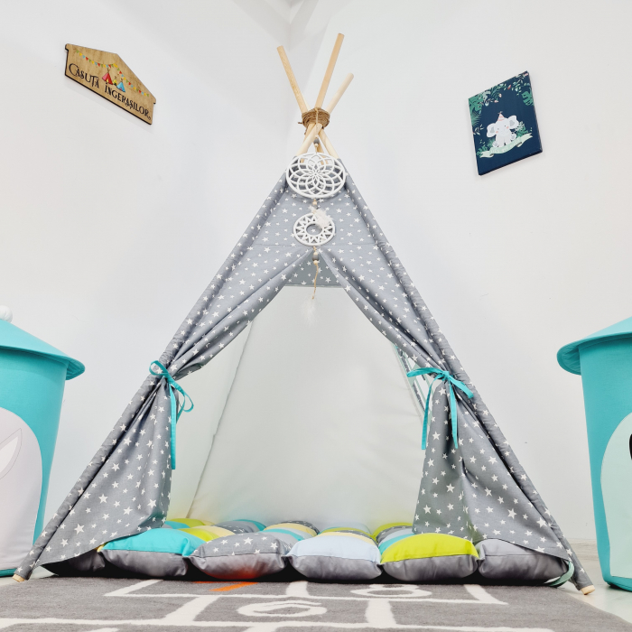 Cort teepee de joaca Milky Stars Gray&Colors [3]