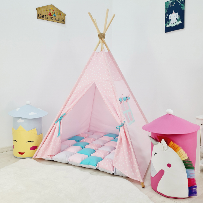 Cort teepee de joaca Milky stars Pink&White [1]