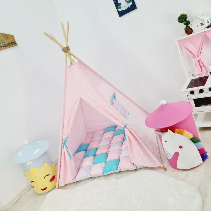 Cort teepee de joaca Milky stars Pink&White [6]