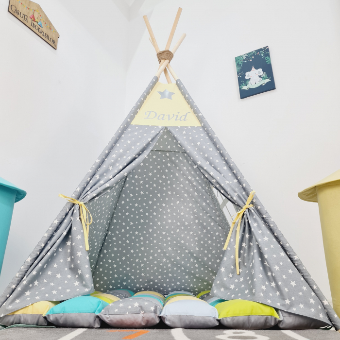 Cort de joaca teepee Milky Stars&Yellow Personalizat [2]