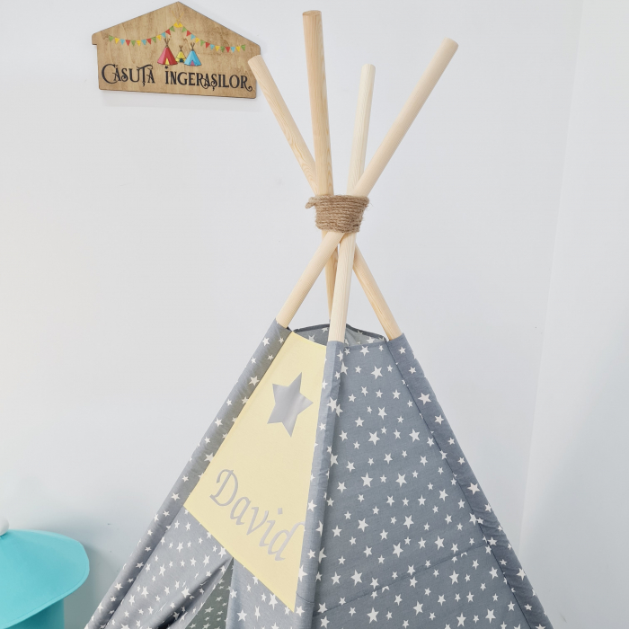Cort de joaca teepee Milky Stars&Yellow Personalizat [4]
