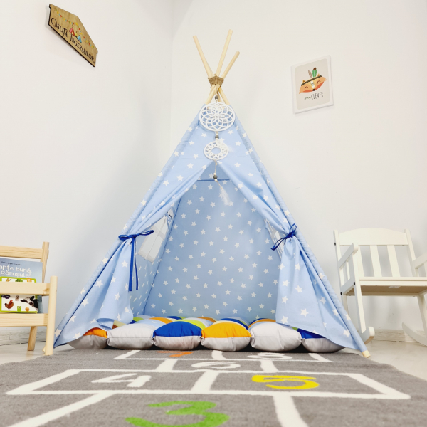 Cort teepee de joaca stele white&blue [4]