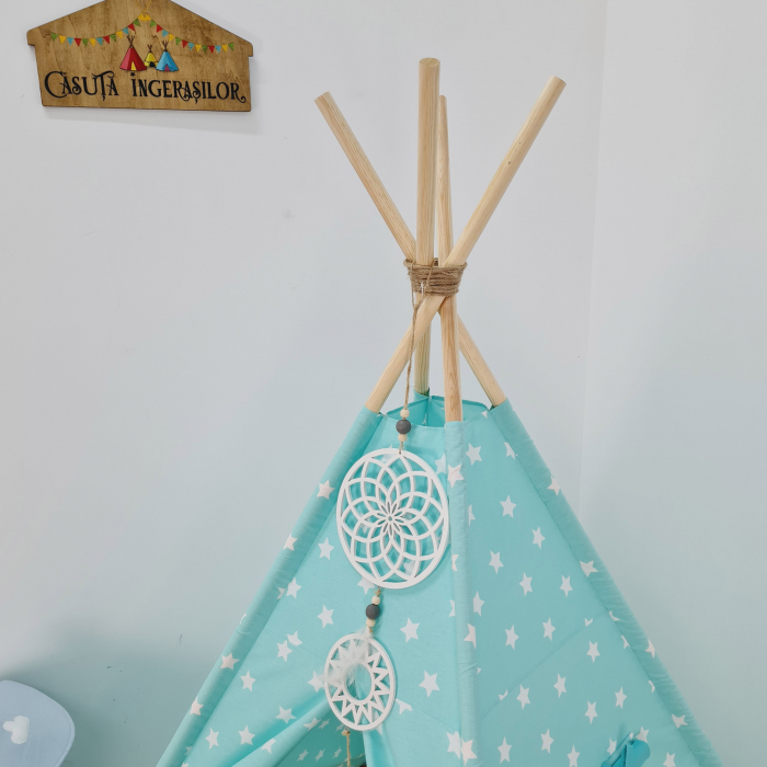 Cort teepee de joaca stele white&turcoaz [3]