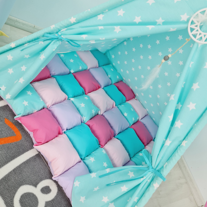 Cort teepee de joaca stele white&turcoaz - fetite [2]