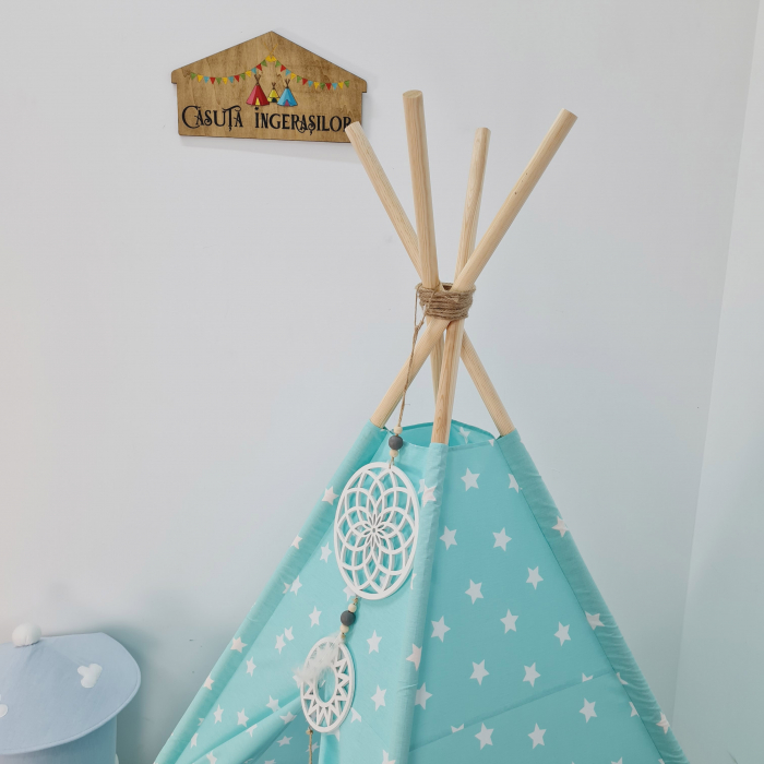 Cort teepee de joaca stele white&turcoaz - fetite [5]