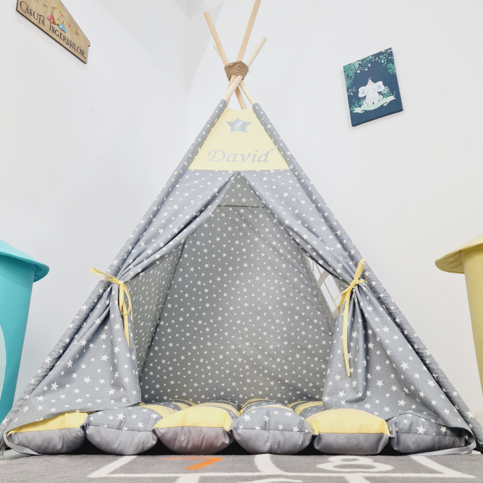 Cort de joaca teepee Milky Stars & Yellow [2]