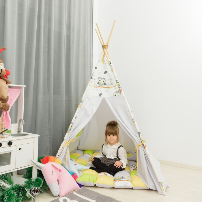 Cort teepee de joaca Bufnitele Vesele Gri [5]