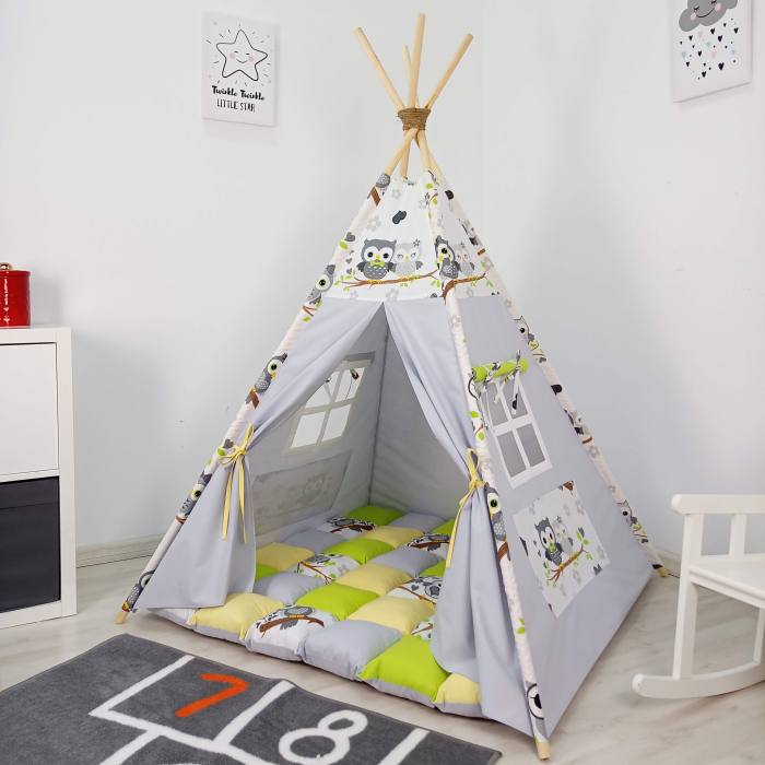 Cort teepee de joaca Bufnitele Vesele Gri [1]