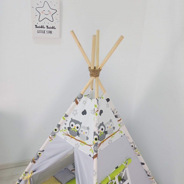Cort teepee de joaca Bufnitele Vesele Gri [4]