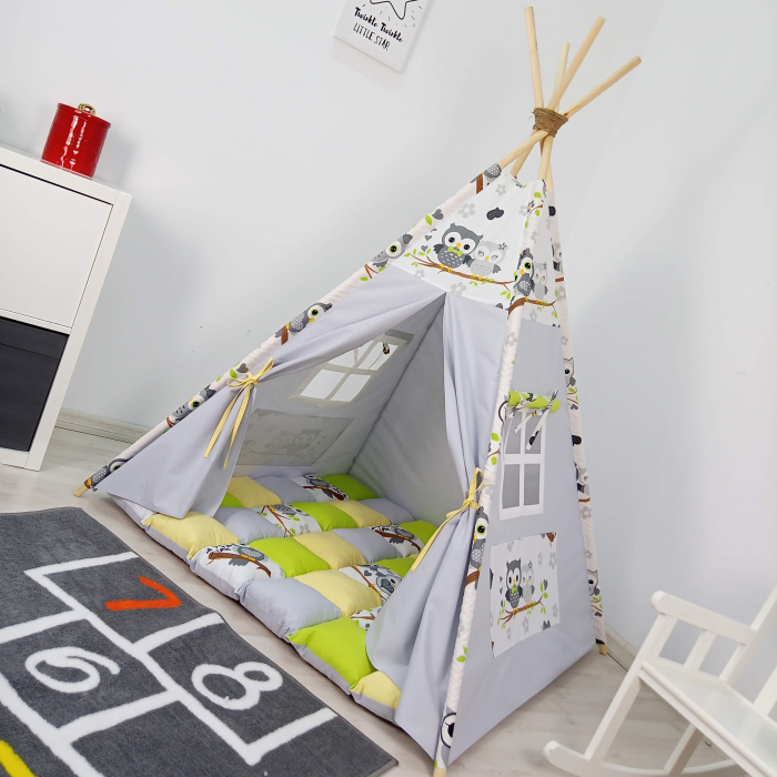 Cort teepee de joaca Bufnitele Vesele Gri [2]