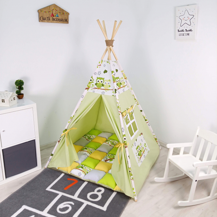 Cort teepee de joaca Bufnitele Vesele Verzi [1]