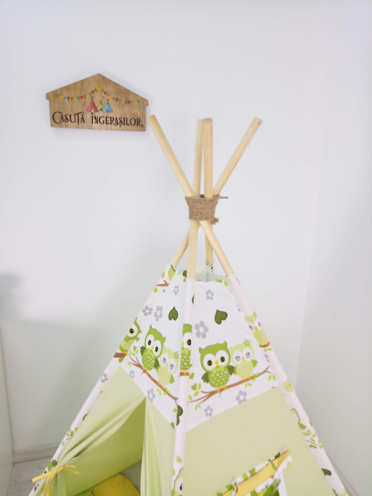 Cort teepee de joaca Bufnitele Vesele Verzi [3]