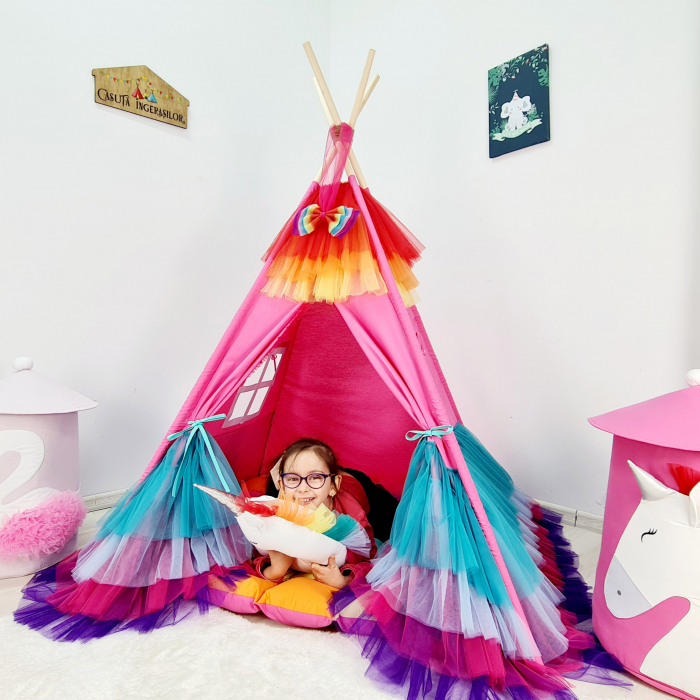 Cort teepee de joaca Ruffle Rainbow [6]