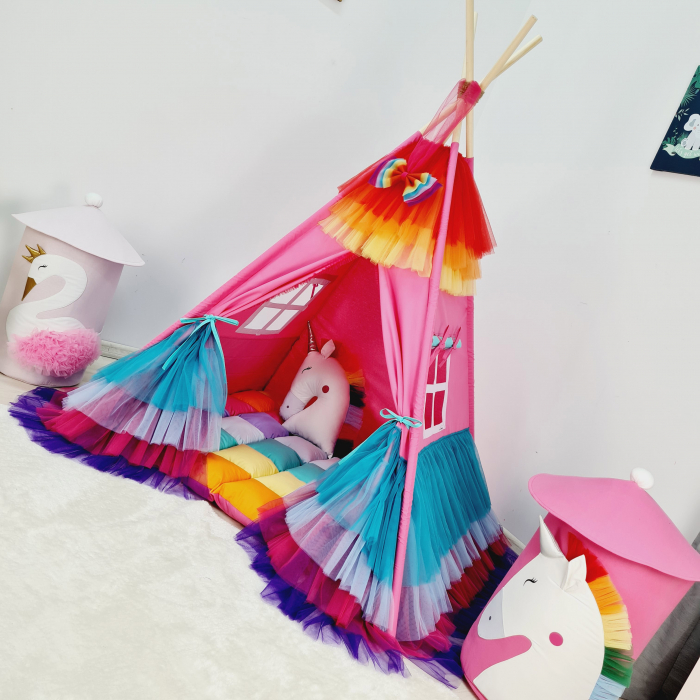 Cort teepee de joaca Ruffle Rainbow [2]