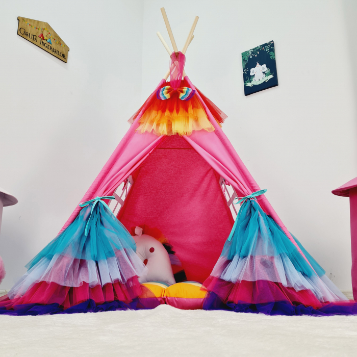 Cort teepee de joaca Ruffle Rainbow [3]