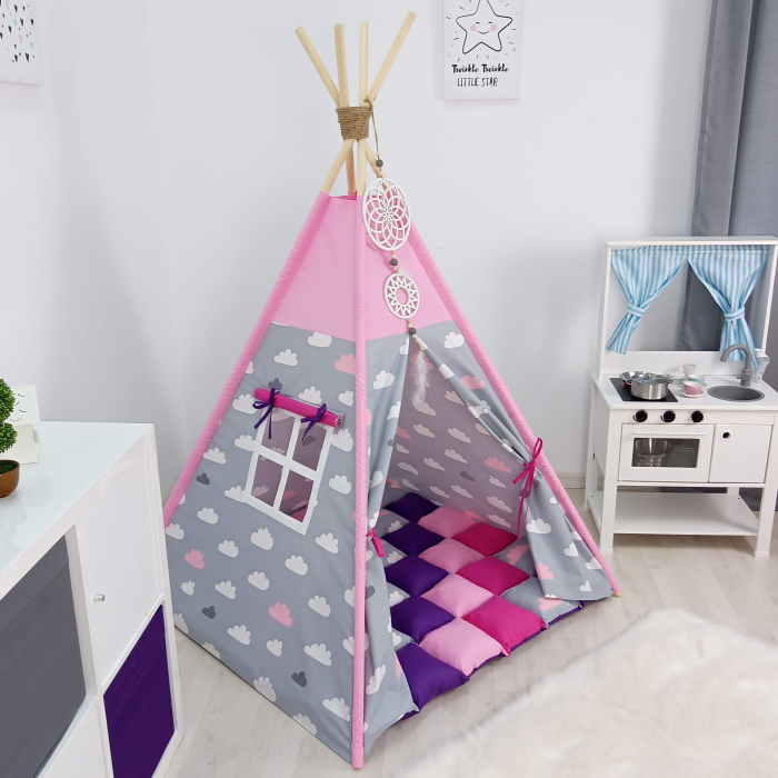 Cort teepee de joaca Cloudy Pink [2]