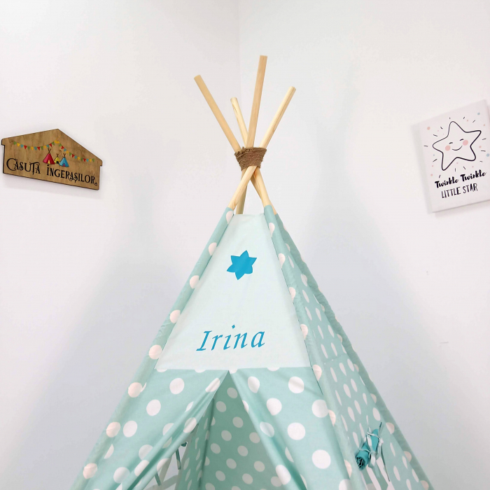 Cort teepee de joaca Dots Turquoise Personalizat [3]