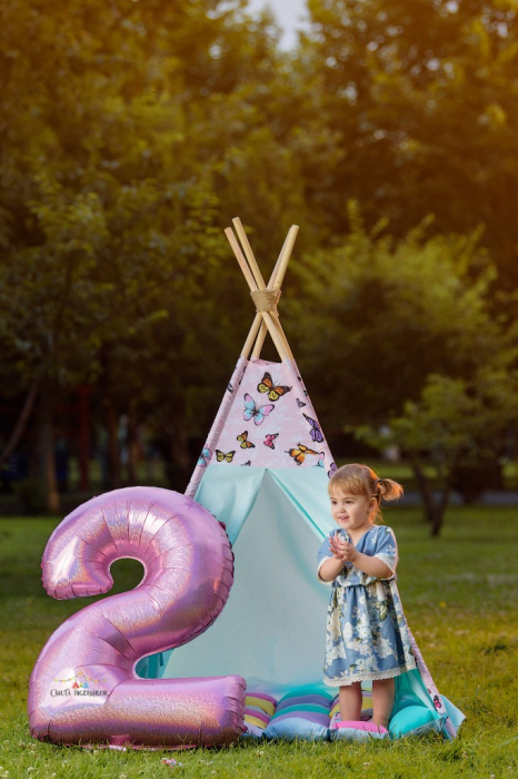 Cort teepee de joaca Fluturi multicolori turcoaz [5]