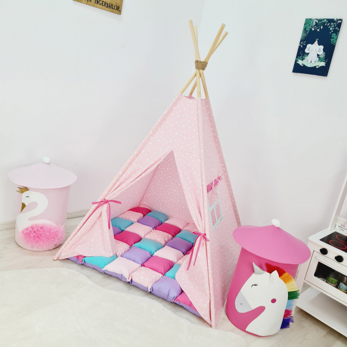 Cort teepee de joaca Milky Stars White&Pink [6]