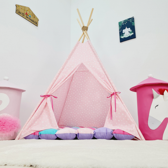 Cort teepee de joaca Milky Stars White&Pink [5]