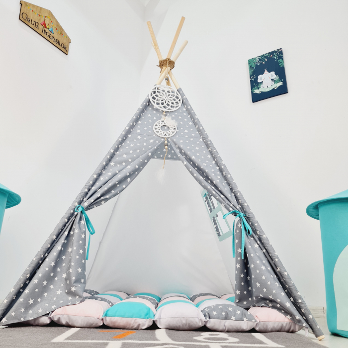 Cort teepee de joaca Big Stars Gray&White [3]