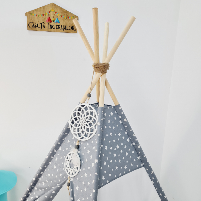 Cort teepee de joaca Big Stars Gray&White [5]