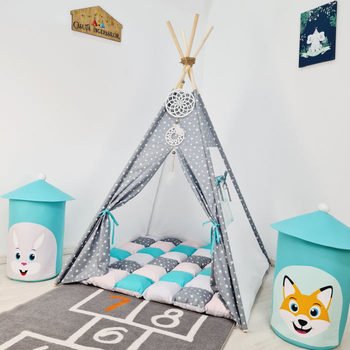 Cort teepee de joaca Big Stars Gray&White [2]