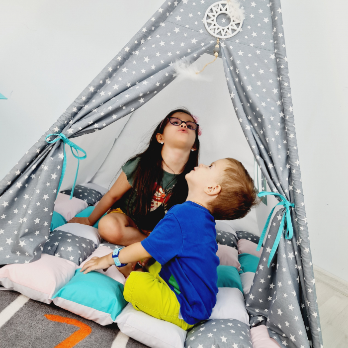 Cort teepee de joaca Big Stars Gray&White [7]