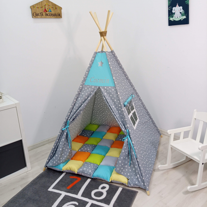 Cort teepee de joaca Milky stars&orange [1]