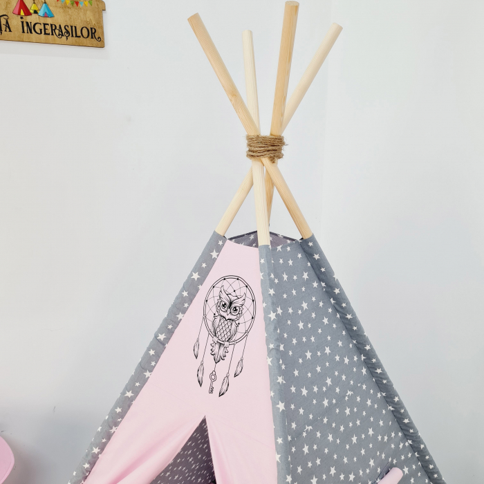 Cort teepee de joaca Milky Stars&Owl Pink [4]