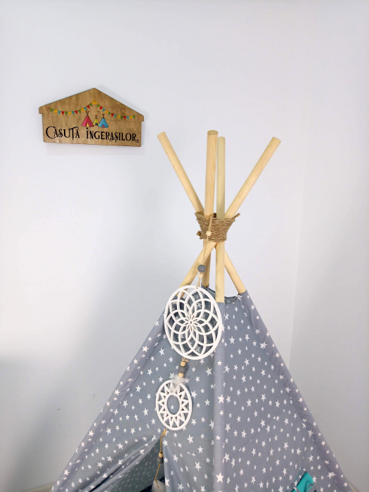 Cort teepee de joaca Milky stars&white [3]