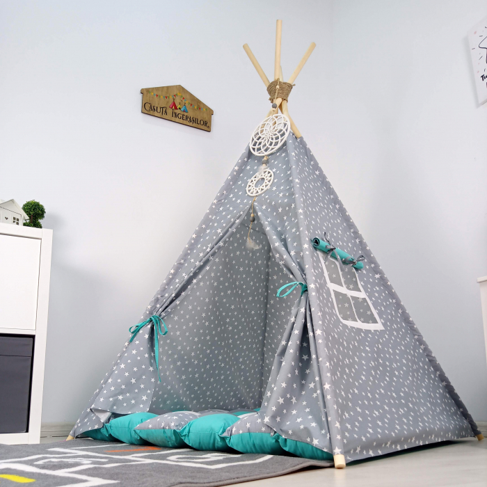 Cort teepee de joaca Milky stars&white [2]