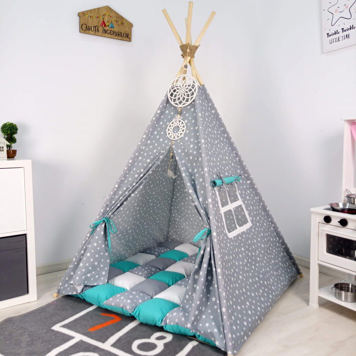 Cort teepee de joaca Milky stars&white [1]