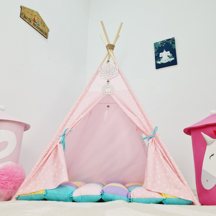 Cort teepee de joaca Milky Stars Pink [5]