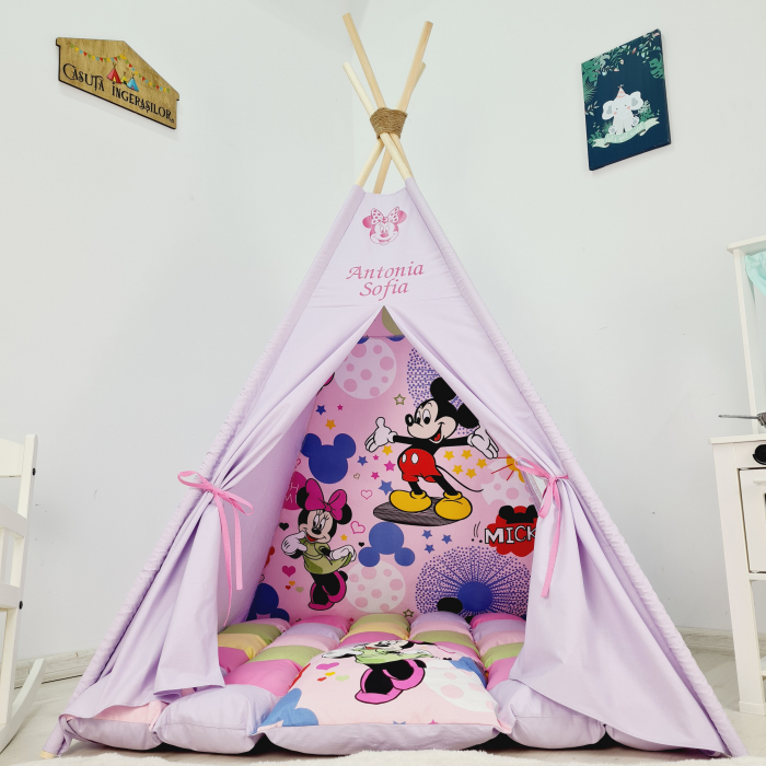 Cort teepee de joaca Minnie Mouse lila personalizat [2]