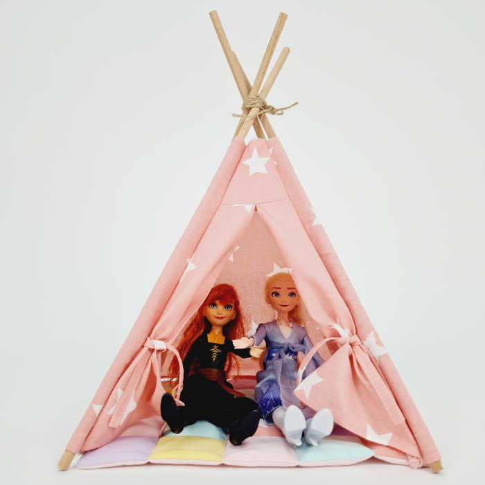Cort de joaca teepee papusi - Big stars white&somon [3]