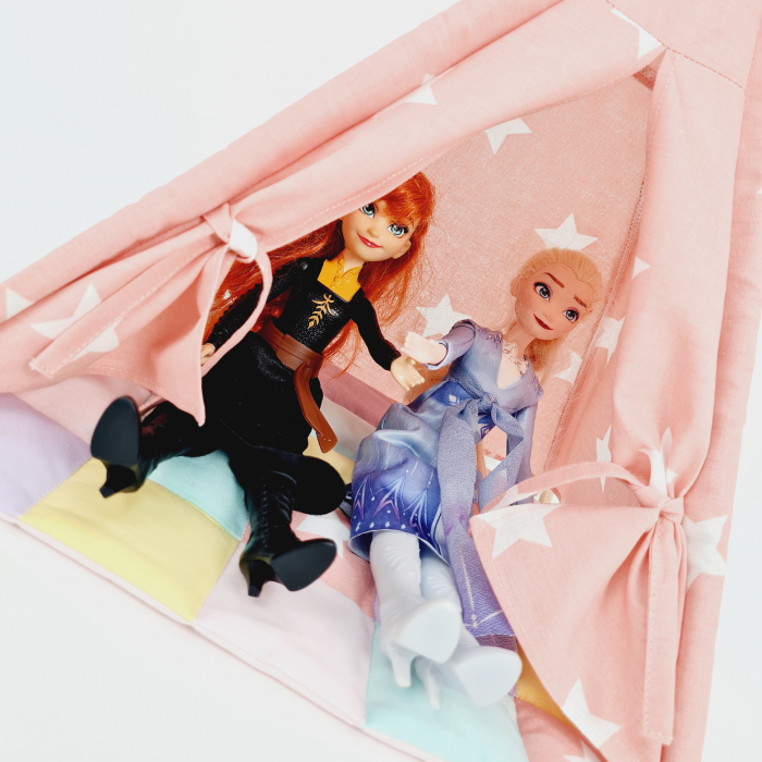 Cort de joaca teepee papusi - Big stars white&somon [2]