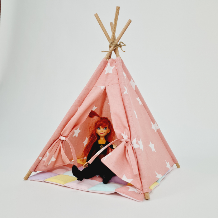 Cort de joaca teepee papusi - Big stars white&somon [1]