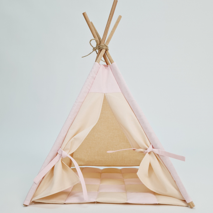 Cort de joaca teepee papusi - bej/roz [3]