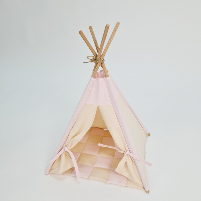 Cort de joaca teepee papusi - bej/roz [4]
