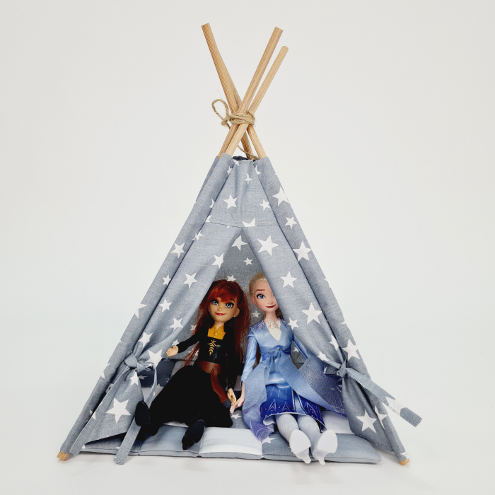 Cort de joaca teepee papusi - Milky stars white&gray [1]