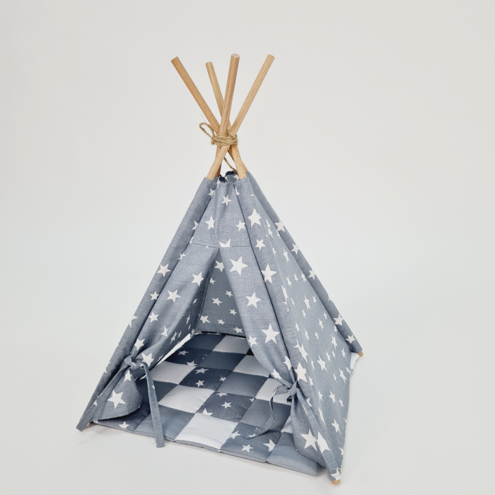 Cort de joaca teepee papusi - Milky stars white&gray [2]