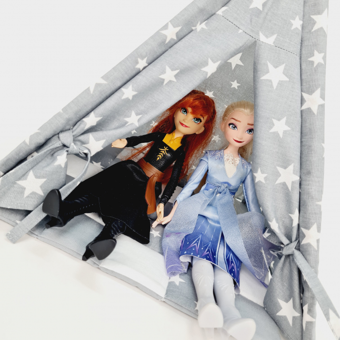 Cort de joaca teepee papusi - Milky stars white&gray [4]