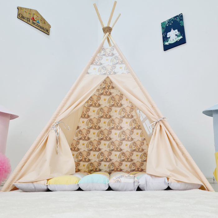Cort teepee de joaca Elefanti - bej [5]