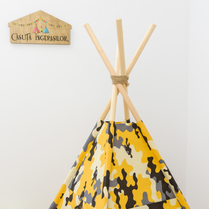 Cort teepee de joaca Camuflaj Galben/Gri [5]