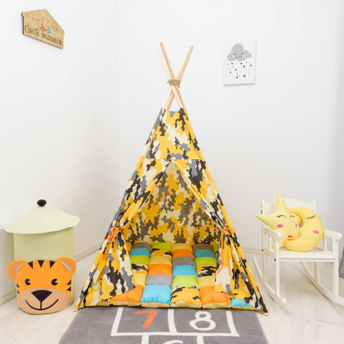 Cort teepee de joaca Camuflaj Galben/Gri [2]