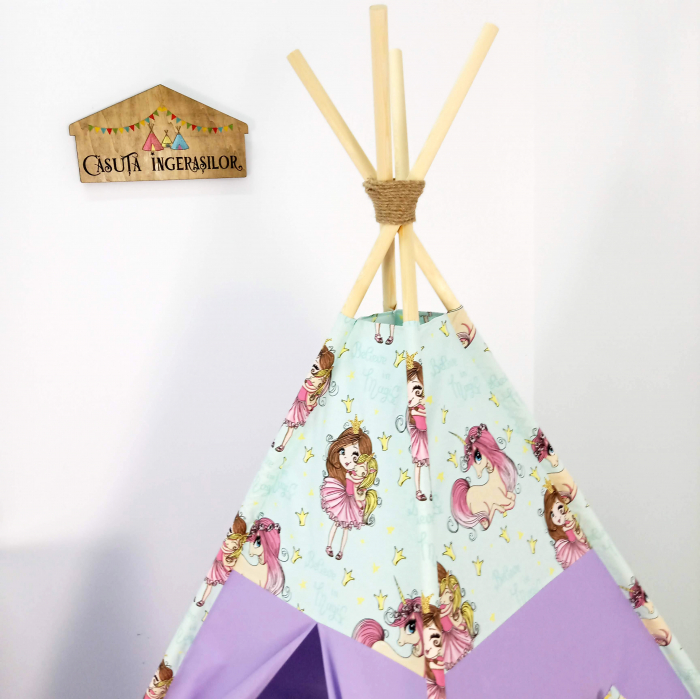 Cort teepee de joaca printesa si unicornii lila [2]