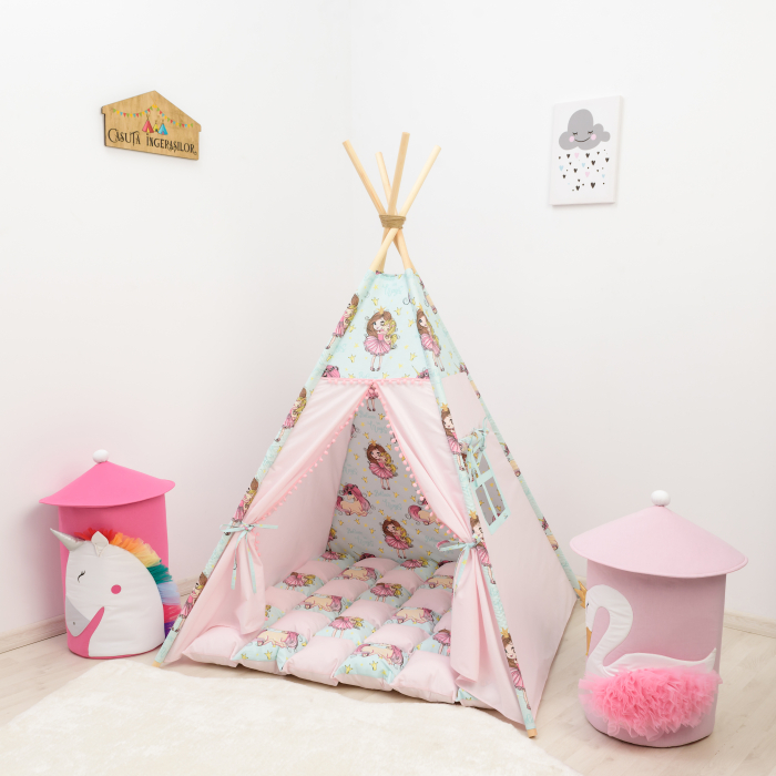 Cort teepee de joaca printesa si unicornii roz prafuit [1]