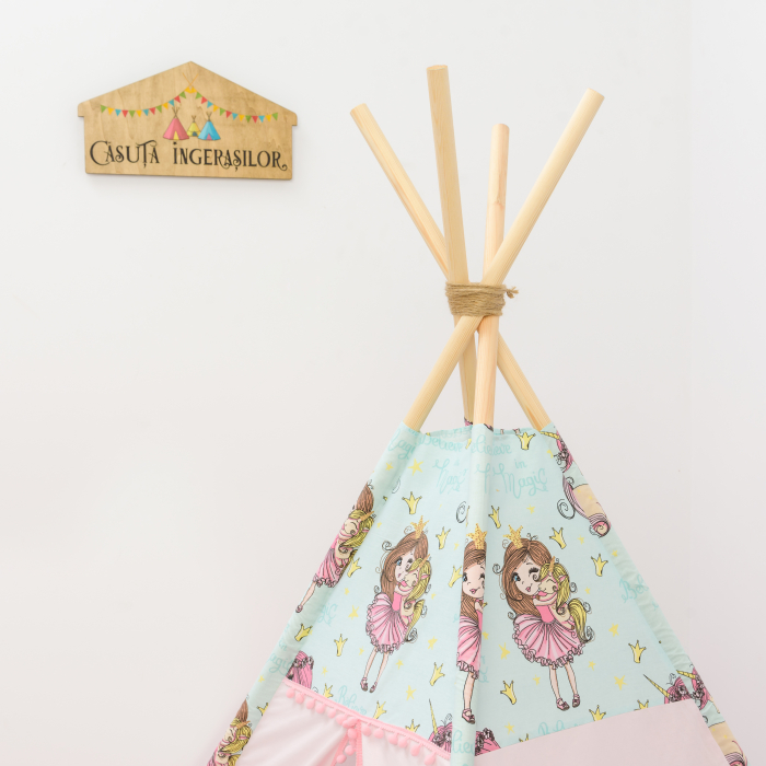 Cort teepee de joaca printesa si unicornii roz prafuit [4]